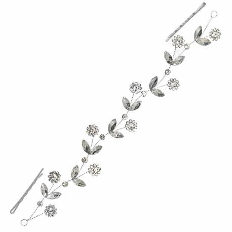 Decorazione Capelli In Metallo Con Fiori e Foglie in Strass