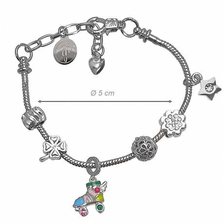 Bracciale in metallo charms strass e pattino rotelle colorato