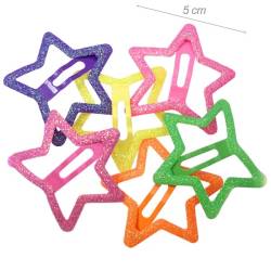 Fermacapelli Clic-clac stella metallo glitterato fluo assortito
